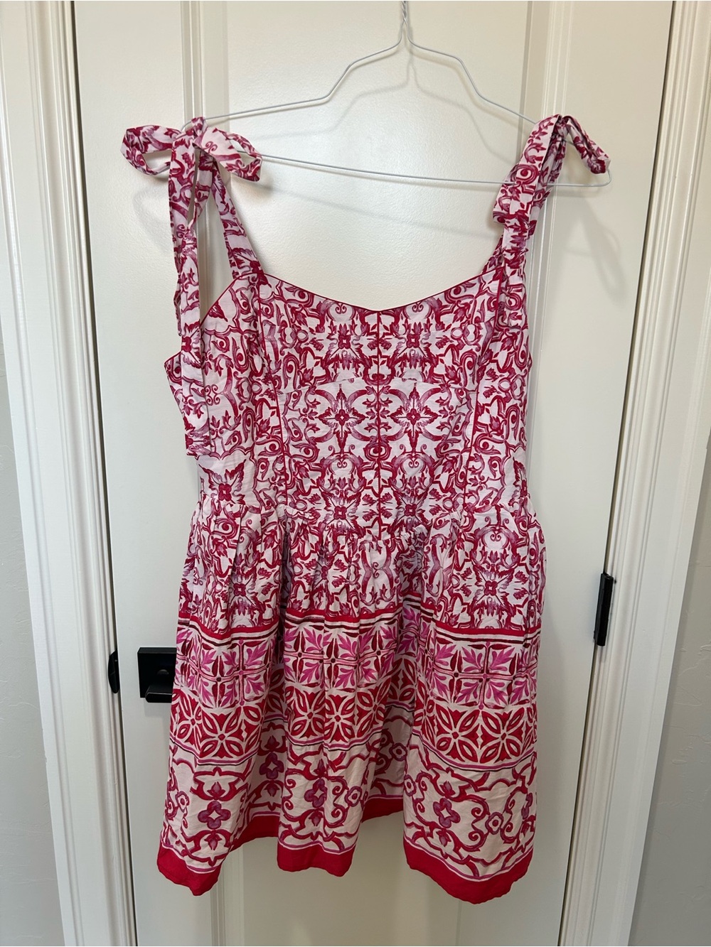 Red Pink Printed Tie-Shoulder Casual Dress